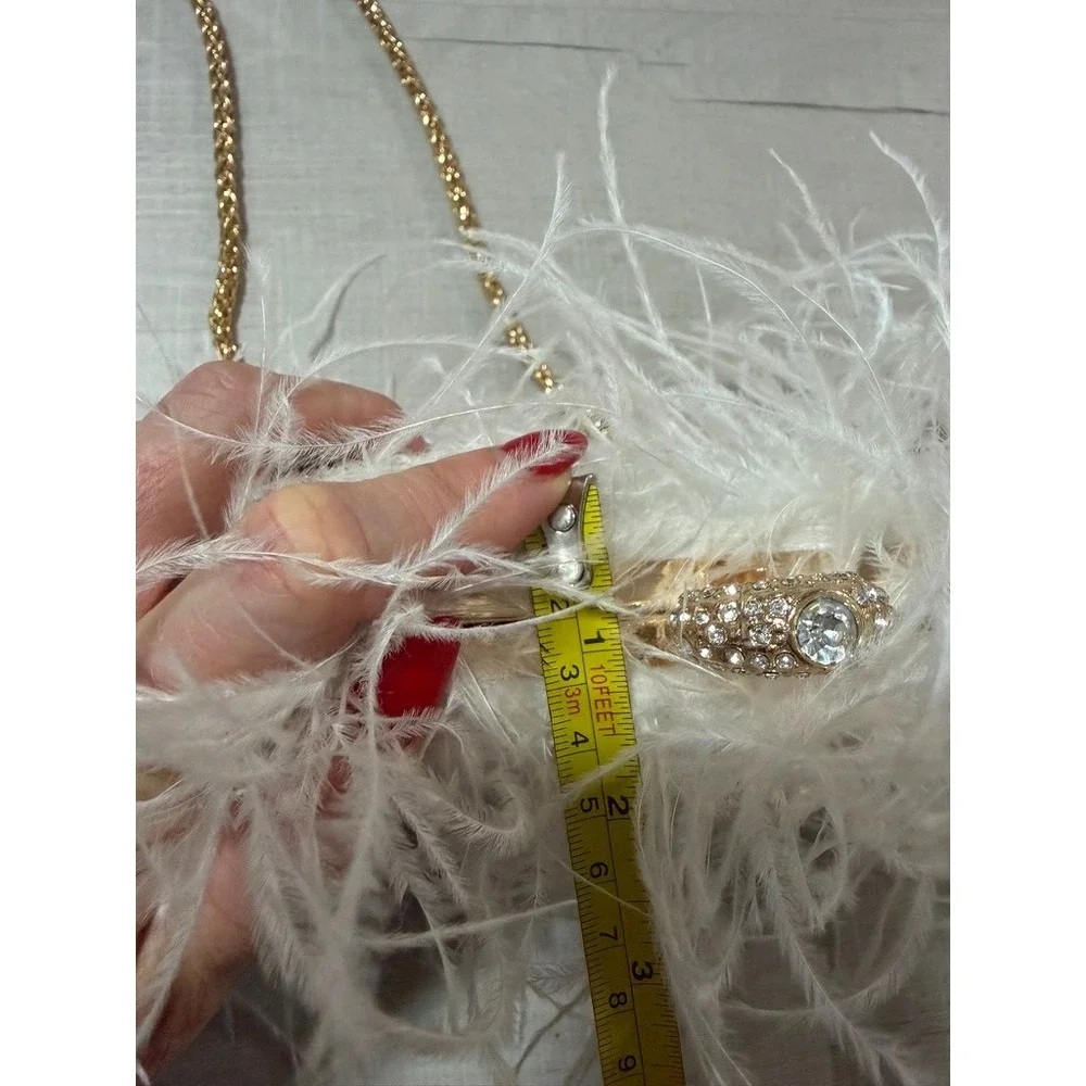 White Feather Clutch Bag Gold Rhinestone Ring Clasp Evening Bag